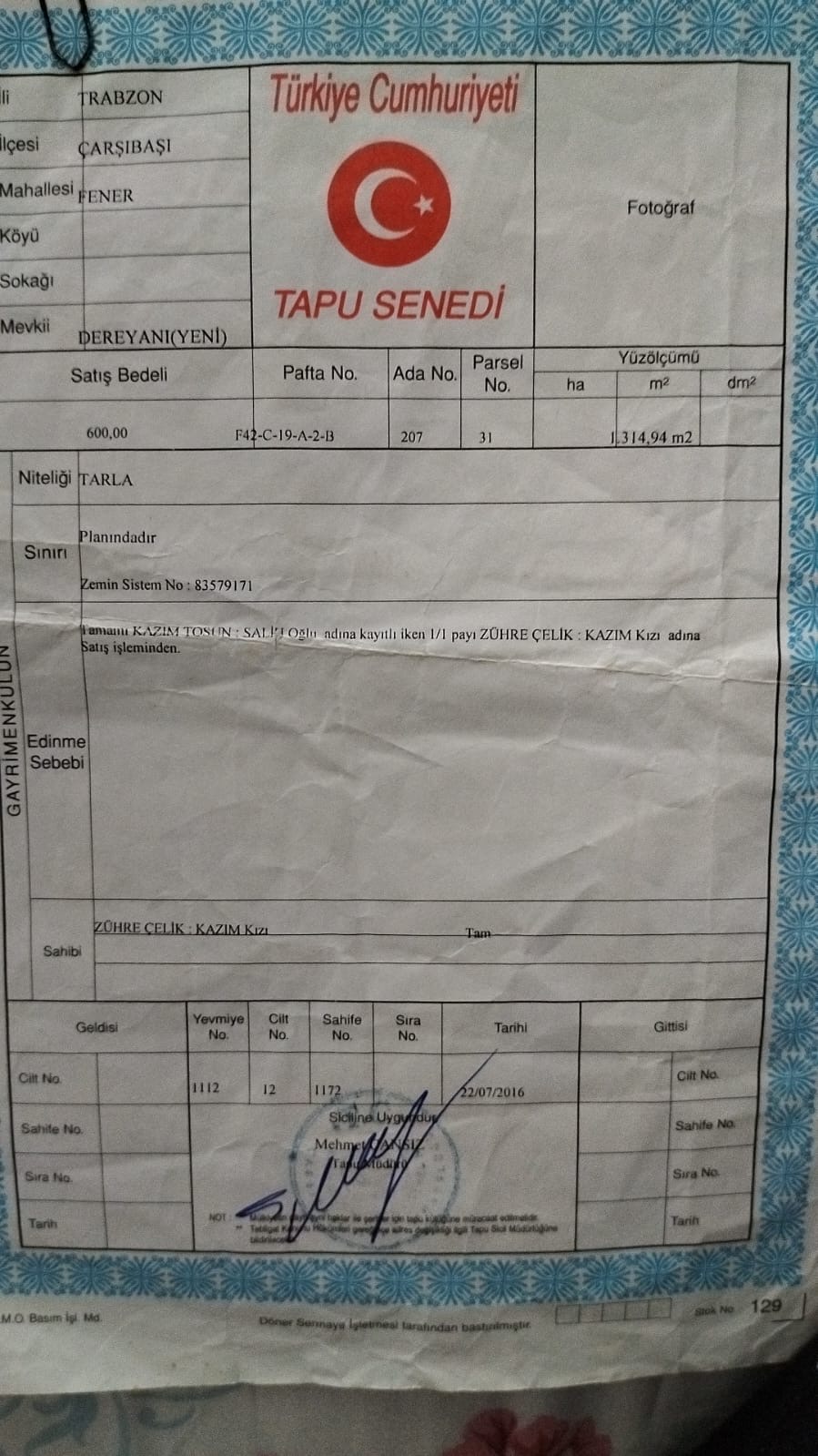 ÇARŞIBAŞI YOROZ DA SATILIK ARSA