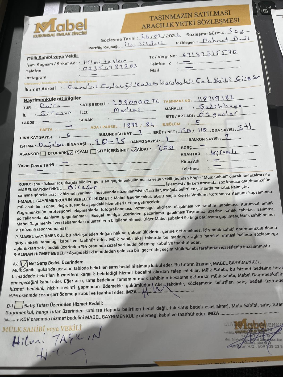 MABEL'DEN GEDİKKAYA MAH.SATILIK DAİRE